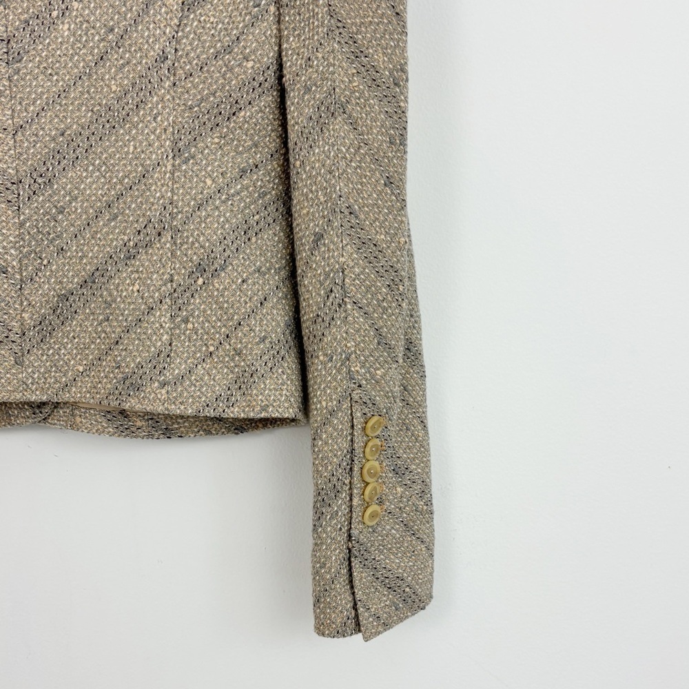 BCBGMaxazria Tan Tweed Wool Ruffle Lapel Neck Blazer Jacket Size Small - Picture 13 of 16